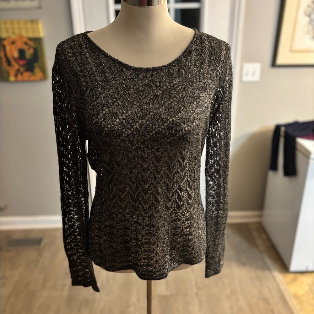 J. Jill Black Medium Black and Gray Long Sleeve Sweater